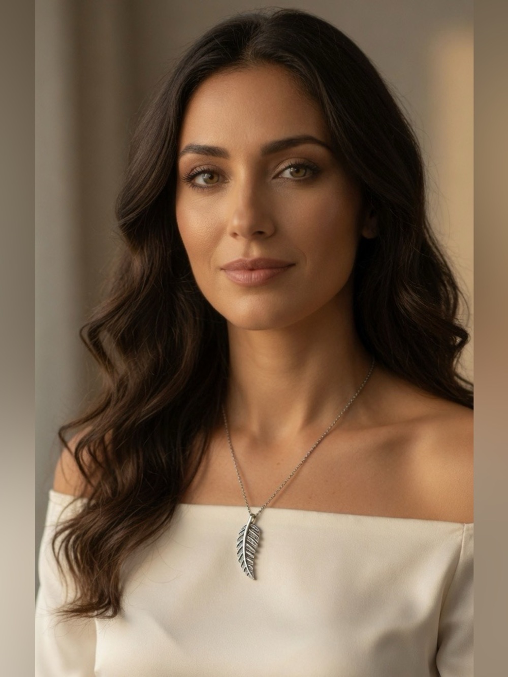 Leaf | Feather with Crystal Accents Pendant 925 Sterling Silver Necklace